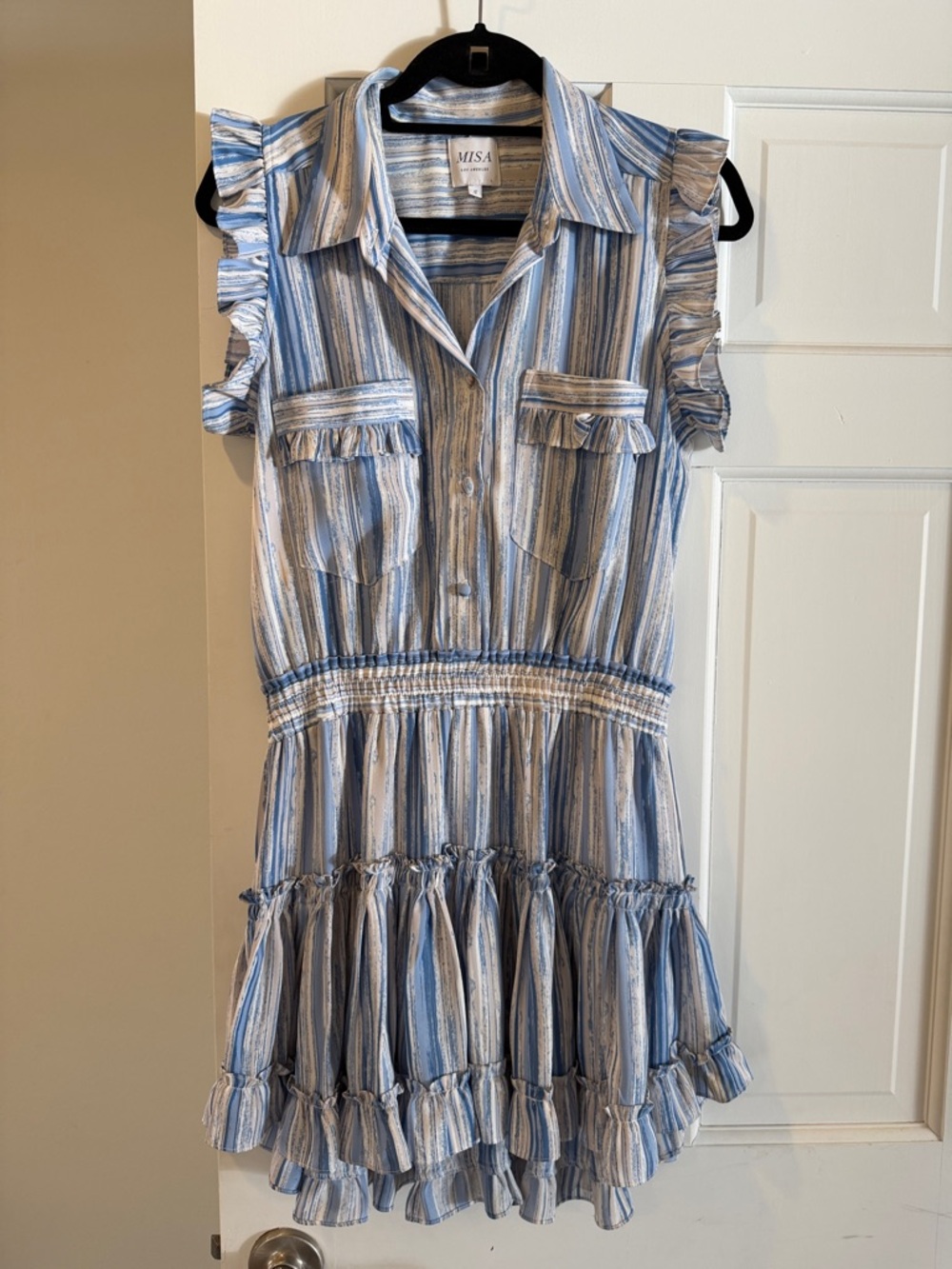 MISA Carlotta Blue & White Striped Mini Dress
